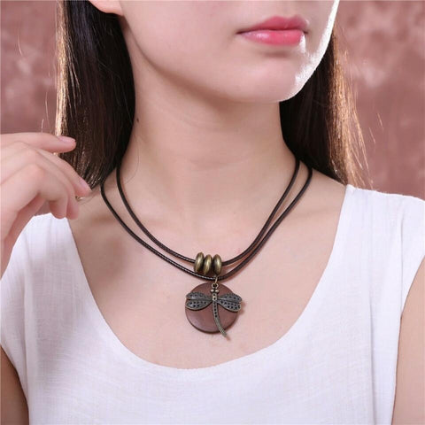 Vintage Dragonfly Wooden Pendant For Women