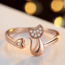 Silver Tone Cat Ring