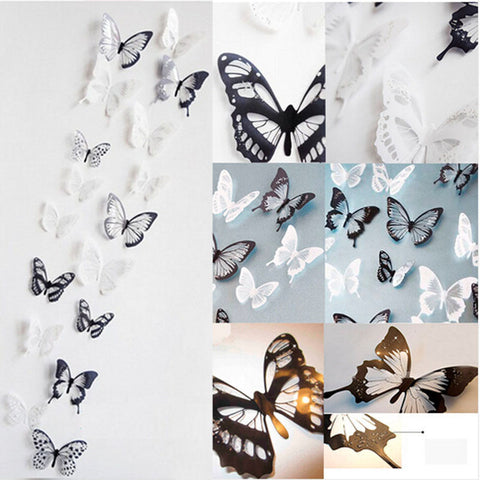 18Pcs 3D PVC White BLack Crystal Transparent Butterfly Decor Wall Sticker DIY